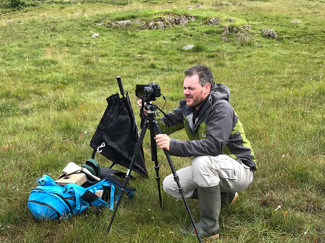 Man using a tripod camera