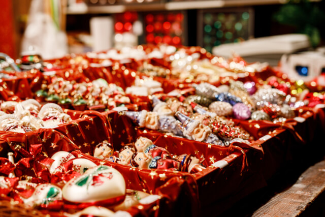 Christmas gifts at a market stall 