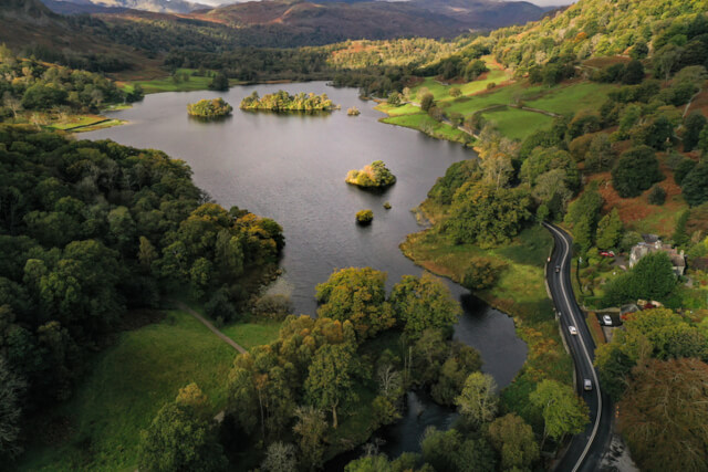An ariel view of Grasemere and Rydal Water