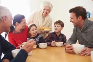 Family drinking tea