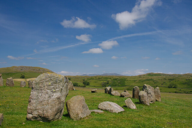 A close up shot of some of the stones at Swinside Stone Circle
