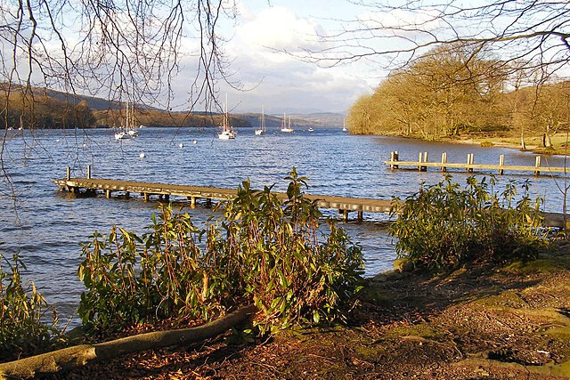 A view across Lake Windermere from the path at Fell Foot Park