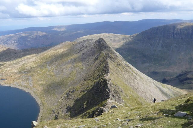 An ariel shot of Striding Edge on Helvellyn