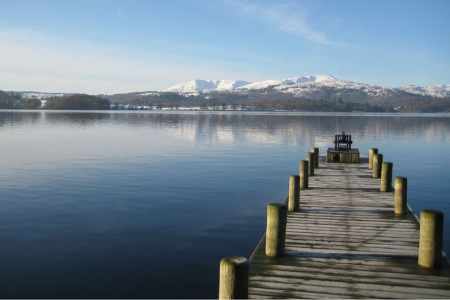 Wintery scene from Low Wood Hotel jetty